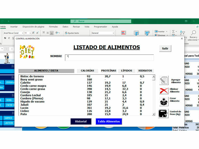 Calculadora de calorías lista de alimentos