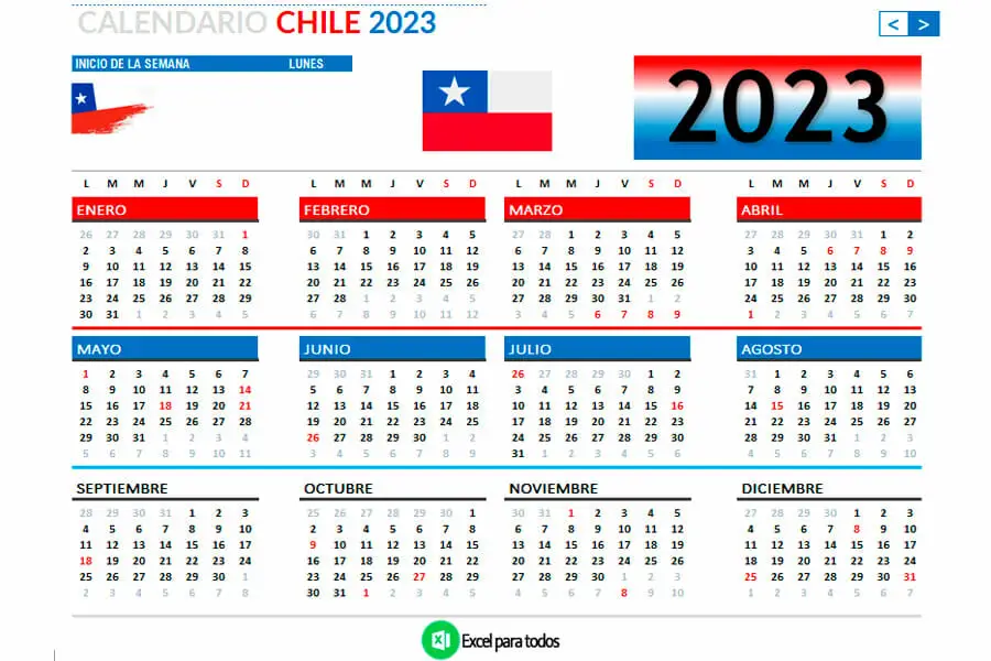 Calendario 2023 Chile con Feriados
