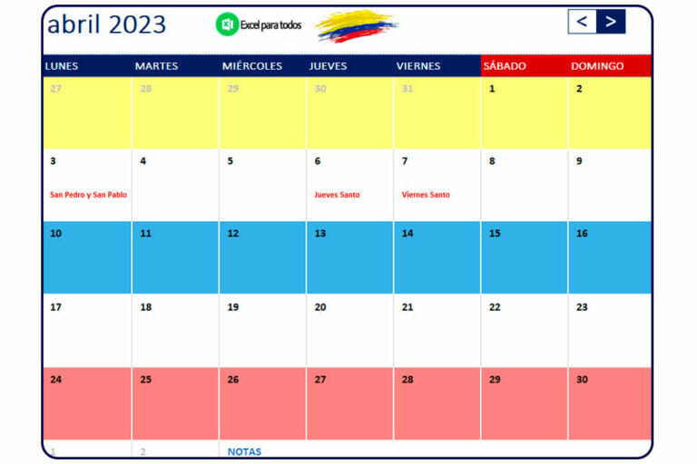 Calendario Abril 2023 | Descarga Gratis en Excel y PDF