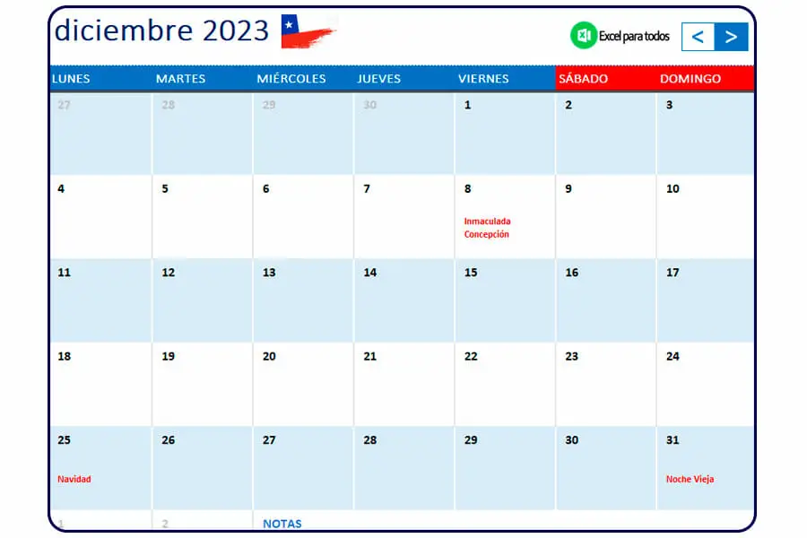 calendario diciembre 2023 chile