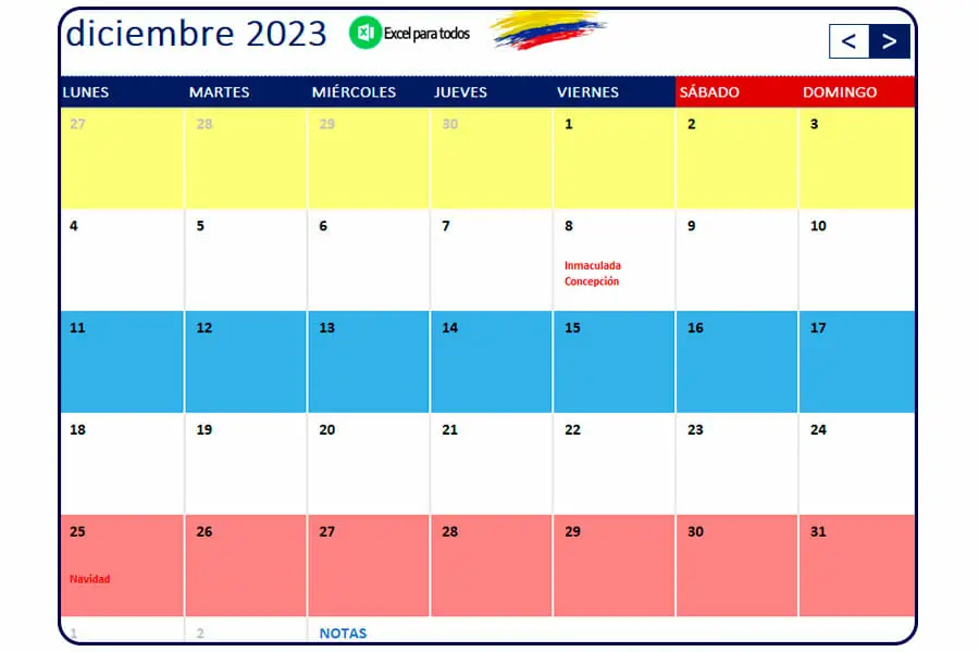 calendario diciembre 2023 colombia