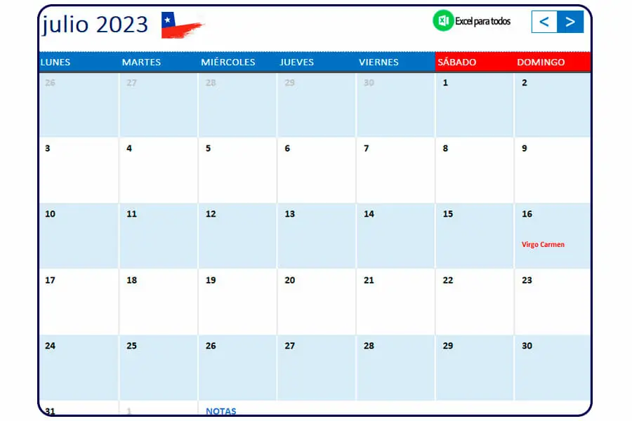 calendario julio 2023 chile