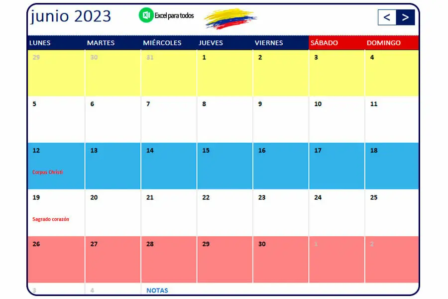 Calendario Junio 2023 colombia