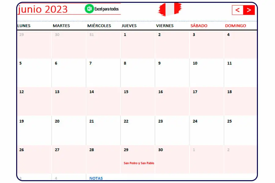 Calendario junio 2023 Peru