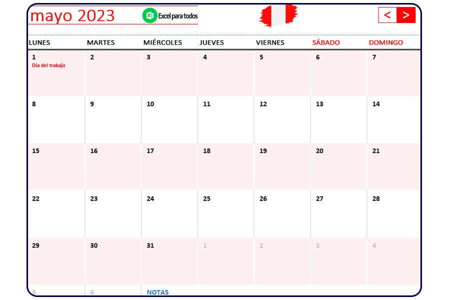 Calendario mayo 2023 Peru