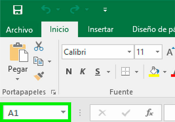 Cuadro de nombres | Barra de herramientas en Excel