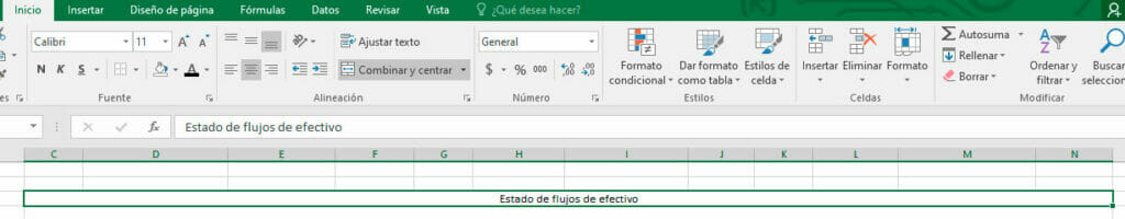 Aplicar estilo y formato para crear estado de efectivo en Excel