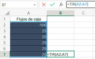 Calcular Función TIR en Excel