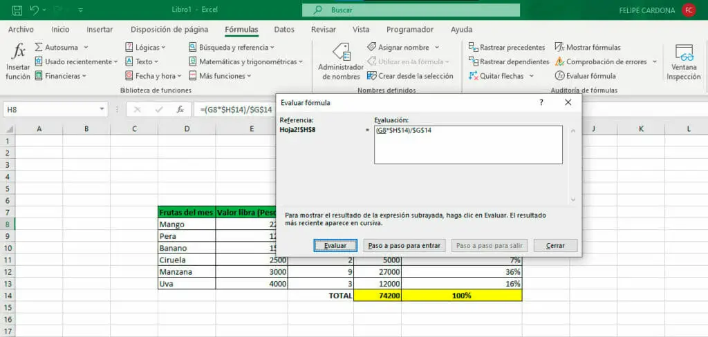 Evaluar formula en Excel