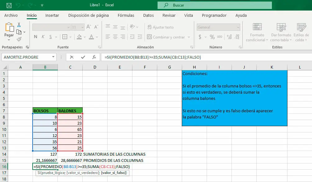 Hacer formula en Excel anidando una o más funciones - paso 2 - formula anidada