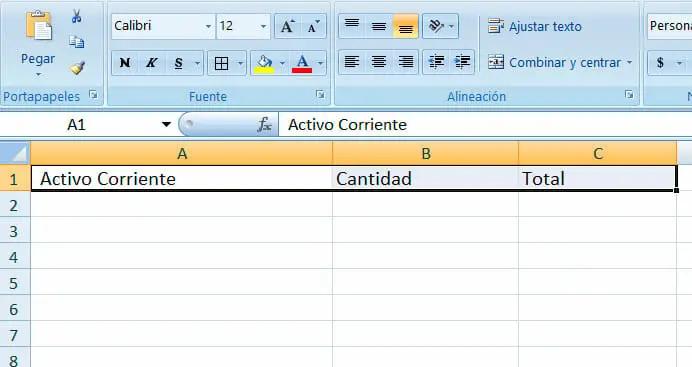 Calcular el capital de trabajo en Excel | Paso 1