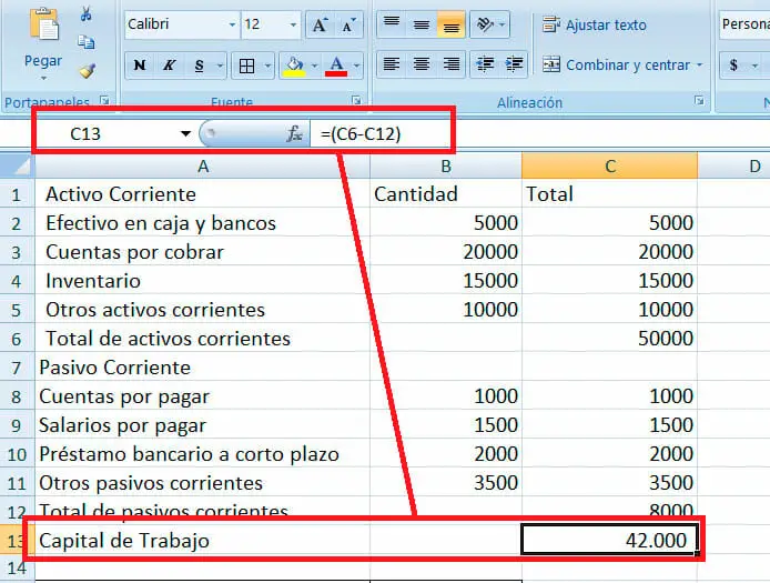 Calcular el capital de trabajo en Excel | Paso 10