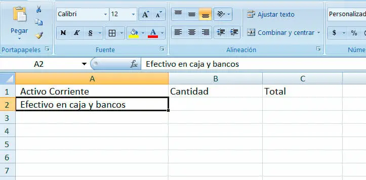 Calcular el capital de trabajo en Excel | Paso 2