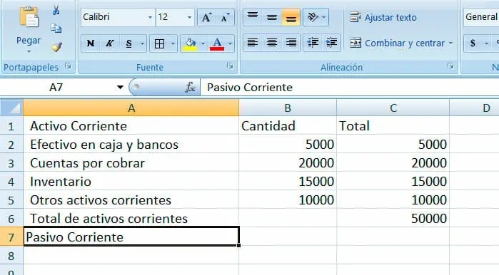 Calcular el capital de trabajo en Excel | Paso 7