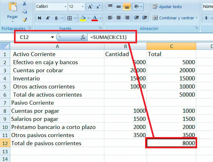 Calcular el capital de trabajo en Excel | Paso 9