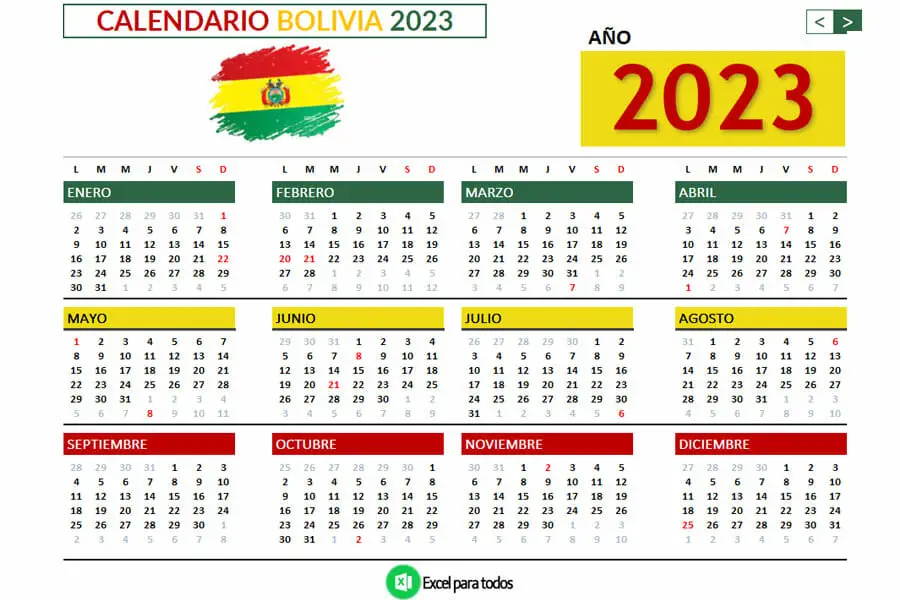 Calendario 2023 Bolivia
