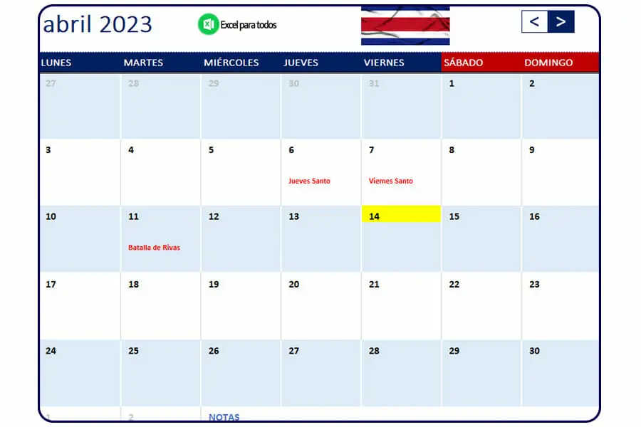 Calendario abril 2023 Costa Rica