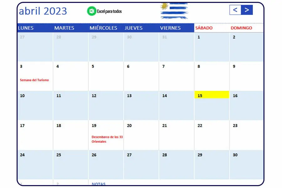 Calendario abril 2023 Uruguay
