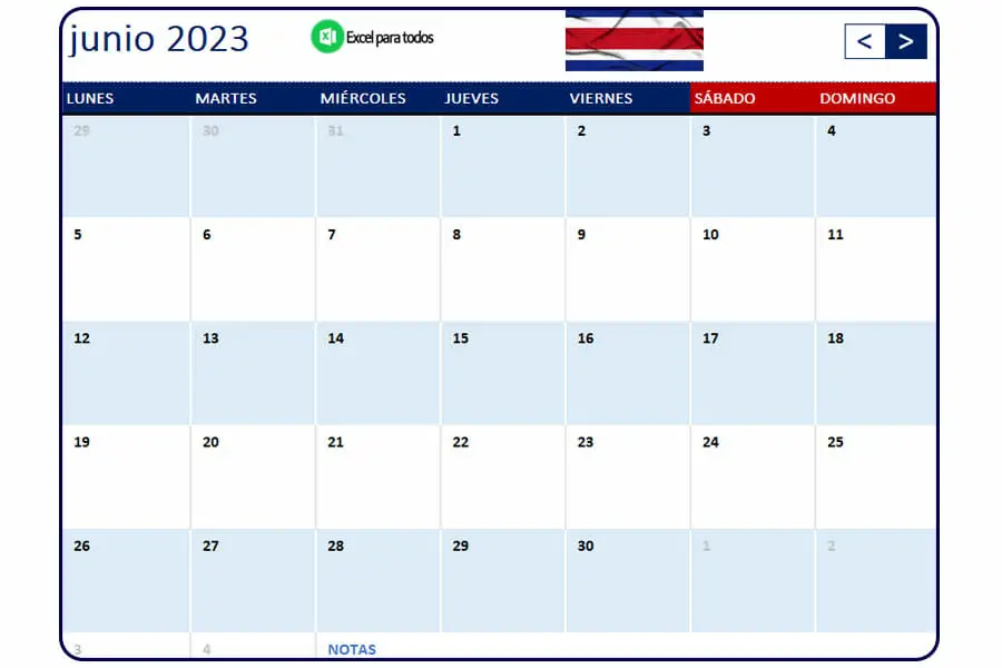 Calendario junio 2023 Costa Rica
