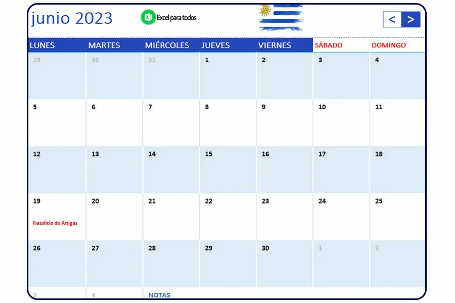 Calendario junio 2023 Uruguay