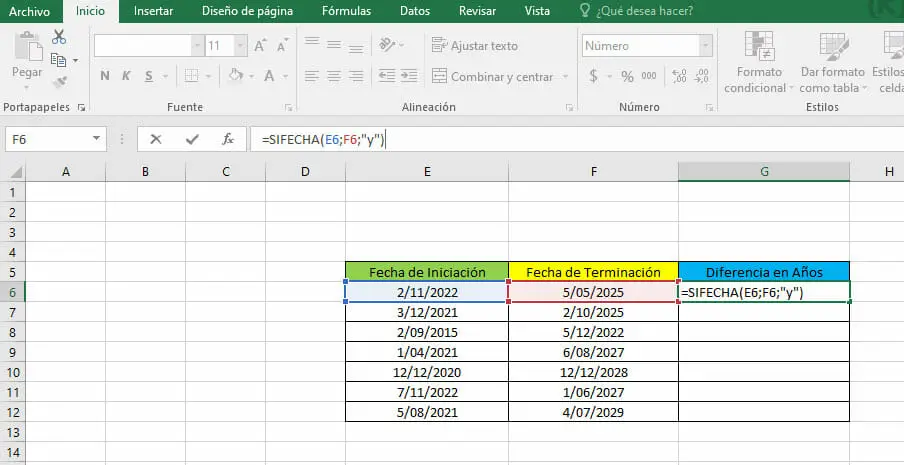 Calcular diferencia en años en Excel - Paso 3