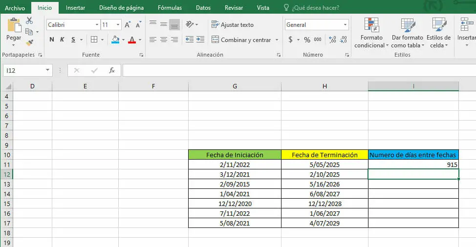 Calcular diferencia en días en Excel - Primer método - Paso 2