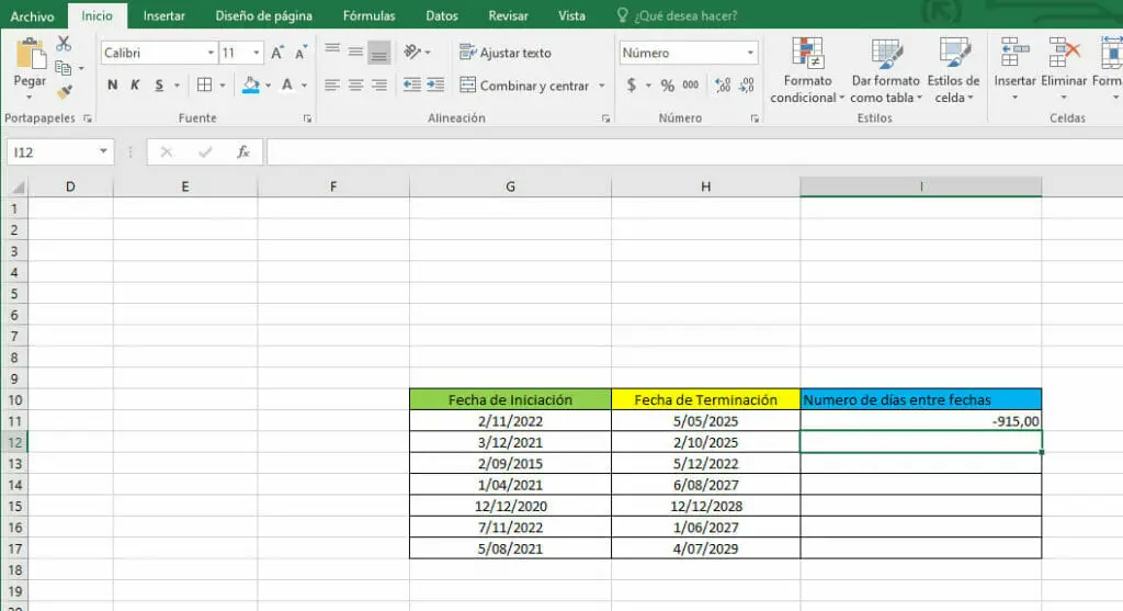Calcular diferencia en días en Excel - segundo método - paso 3