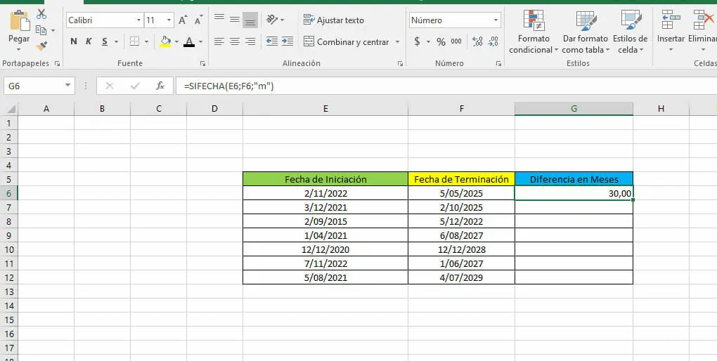 Calcular diferencia en meses en Excel - Paso 3