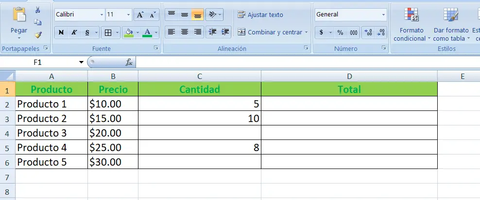 Ejemplo función SI.ERROR en Excel paso 1