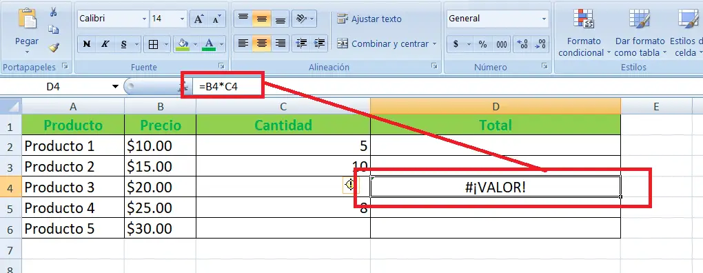 Ejemplo función SI.ERROR en Excel paso 3