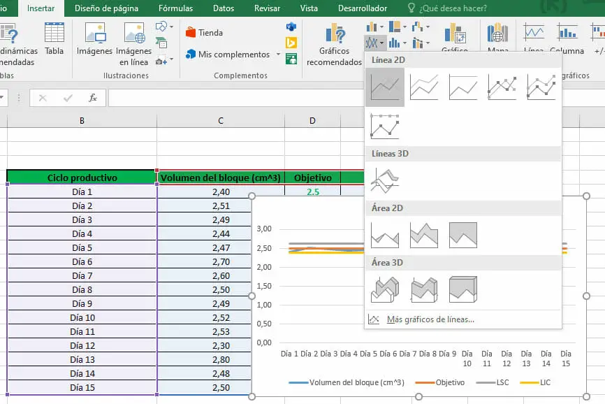 Hacer gráfico de control en Excel - Paso 5