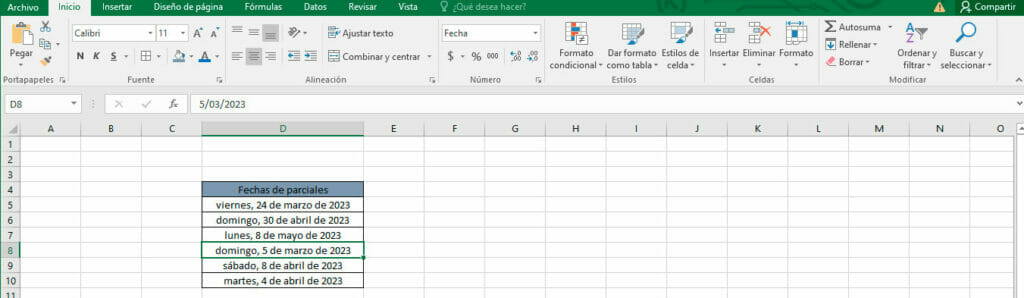 Ordenar por fecha en Excel