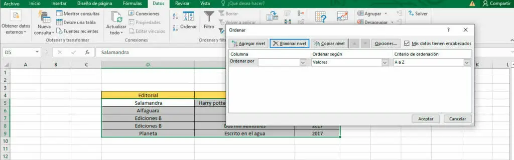 Ordenar por mas de una columna o fila en Excel
