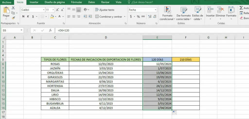 sumar días a una fecha en Excel - paso 4