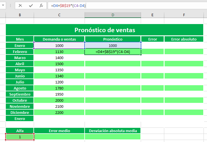 Calcular la proyección de ventas en Excel paso 1