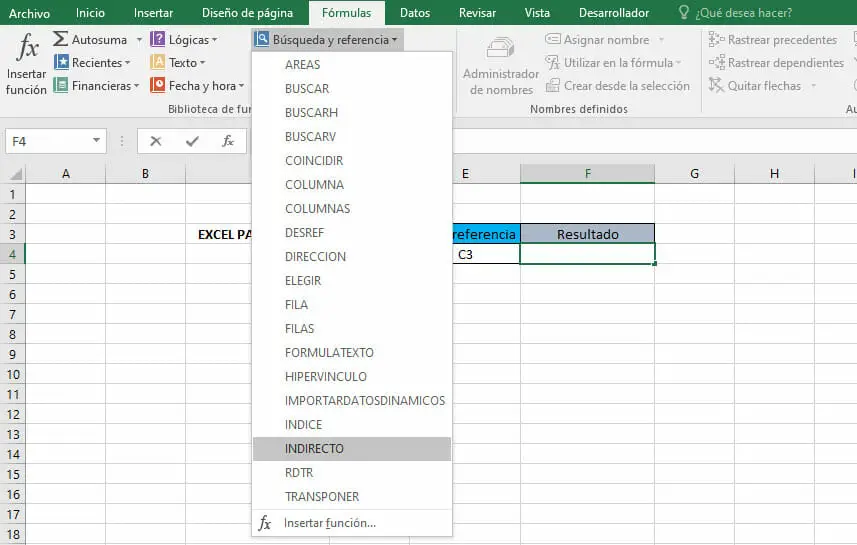 Ejemplo Función INDIRECTO en Excel | paso 1