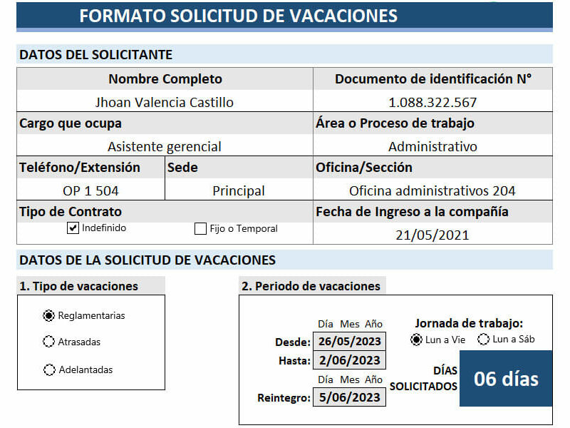 Formato Solicitud de Vacaciones