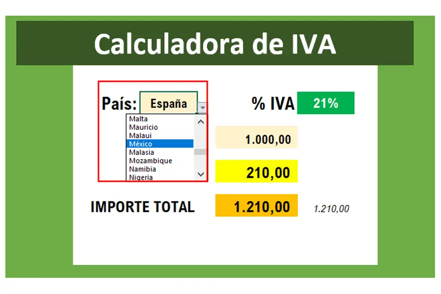 Calculadora de IVA (impuesto al valor agregado)
