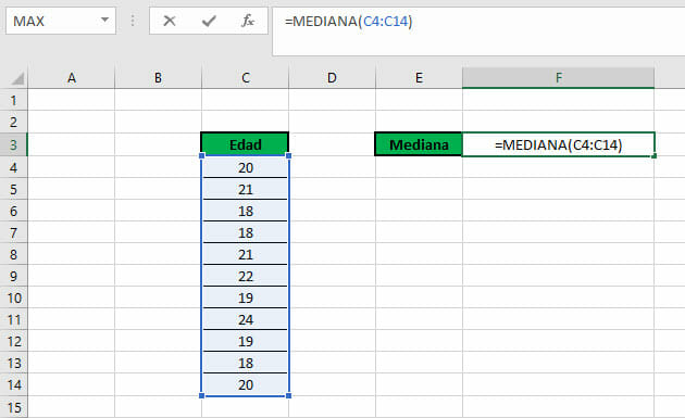 Calcular la mediana en Excel