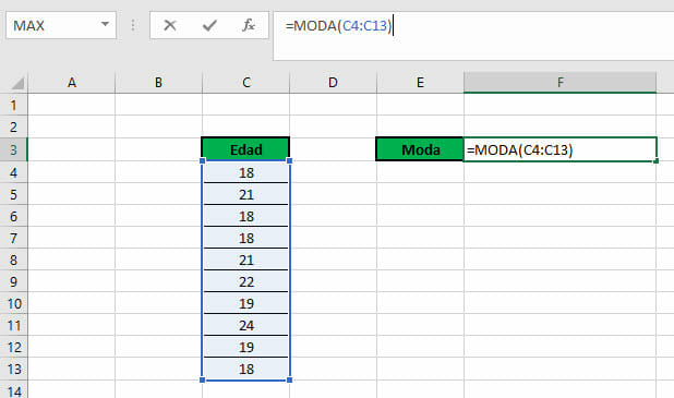 Calcular la moda en Excel