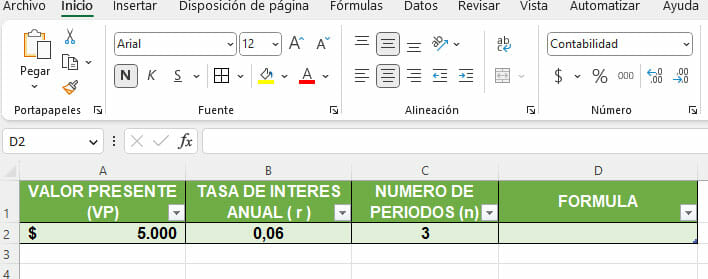 Calcular valor futuro en Excel