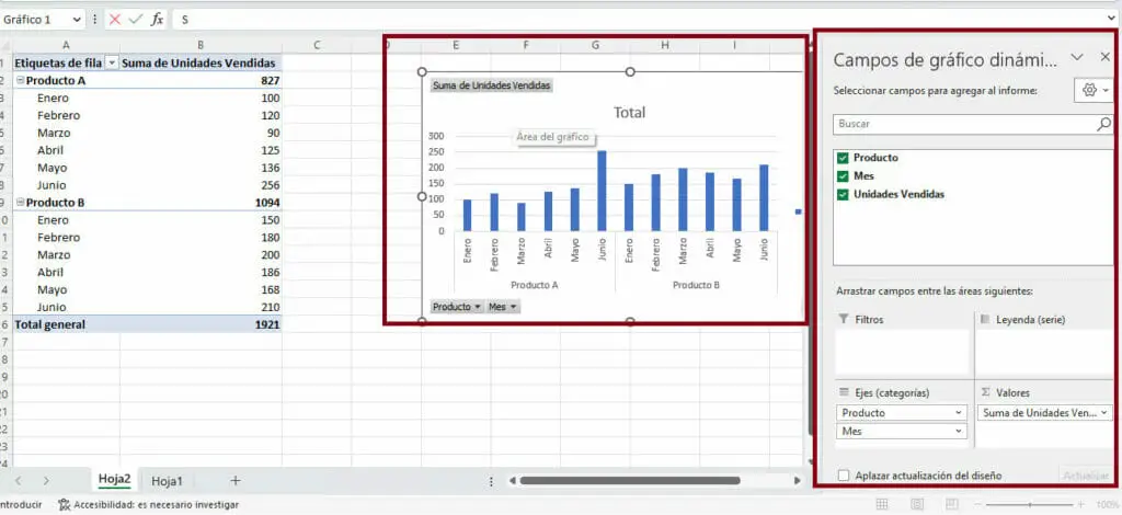 Crear gráficas dinámicas en Excel paso 3