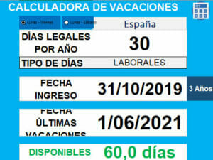 Ejemplo calcular días de vacaciones en España
