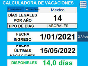 Ejemplo calcular días de vacaciones en México