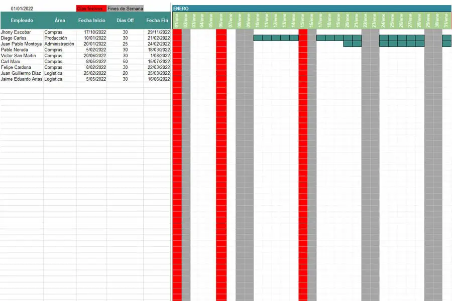 Formato liquidación de vacaciones en Excel