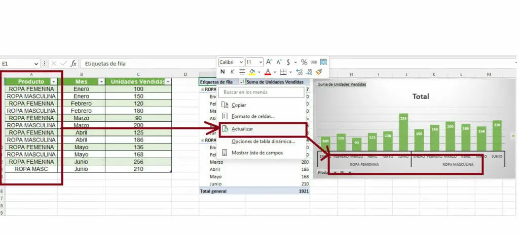 Modificar un gráfico dinámico en Excel paso 2 