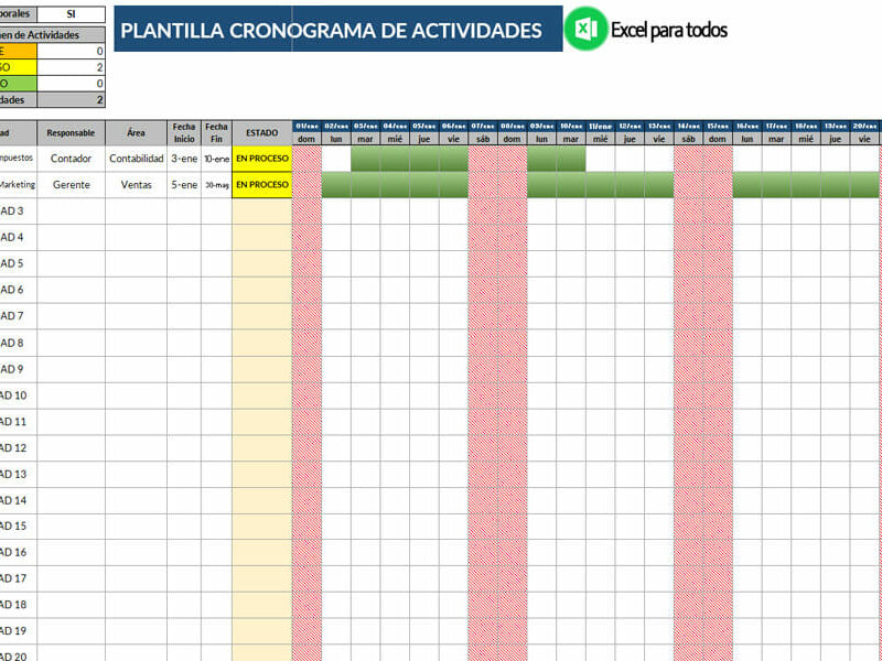 Plantilla Cronograma de Actividades en Excel