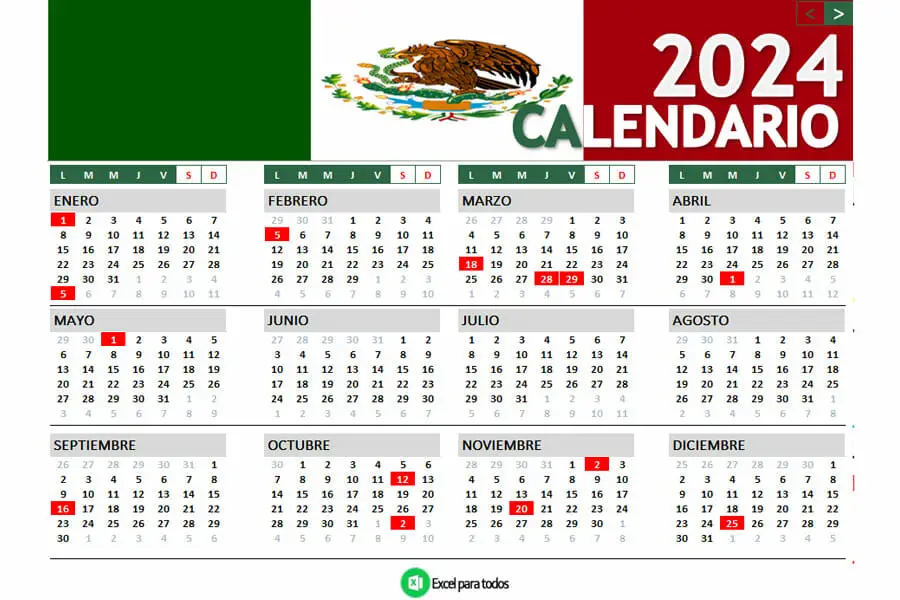 Calendario 2024 Mexico