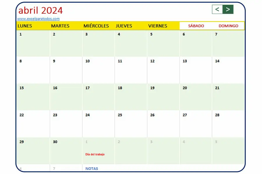 Calendario abril 2024 Bolivia
