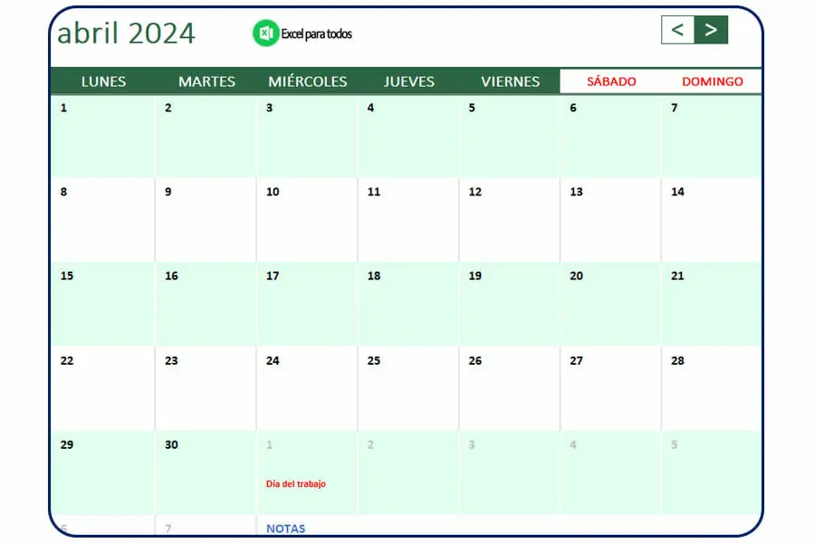 Calendario abril 2024 Mexico